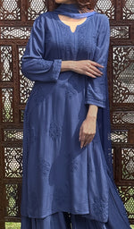 将图像加载到图库查看器中, Women's Lakhnavi Handcrafted Modal Cotton Chikankari Kurta Dupatta And Palazzo Set - HONC0233466
