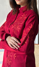 Load image into Gallery viewer, Women's Lucknowi Handcrafted Slub Cotton Chikankari Top - HONC0299113