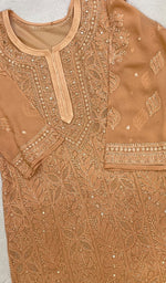 将图像加载到图库查看器中, Women's Lakhnavi Handcrafted Viscose Georgette Chikankari Kurti - HONC0204832