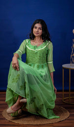 Load image into Gallery viewer, Aadab Women's Lakhnavi Handcrafted Faux-Georgette Chikankari Anarkali Dress