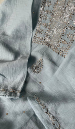 Load image into Gallery viewer, Women's Lakhnavi Handcrafted Mul Chanderi Chikankari Semi - Stitched Kurta Dupatta Set - HONC0249290