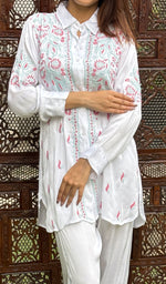 将图像加载到图库查看器中, Women's Lakhnavi Handcrafted Modal Cotton Chikankari Top And Pant Set - HONC0244581