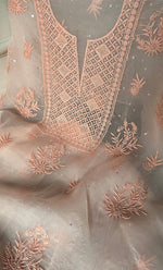 Load image into Gallery viewer, Women's Lakhnavi Handcrafted Pure Organza Chikankari Unstitched Kurta And Dupatta Set- HONC0328269