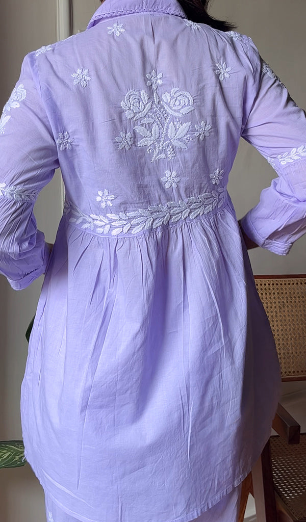 Women's Lakhnavi Handcrafted Cotton Chikankari Short Kurta And Palazzo Set - HONC0290430