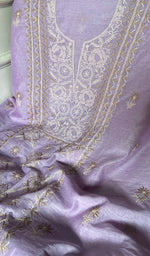 Load image into Gallery viewer, Women's Lakhnavi Handcrafted Chanderi Silk Unstitched Chikankari Full Suit - HONC0369255