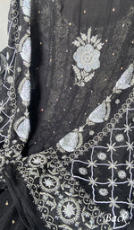 将图像加载到图库查看器中, Women's Lakhnavi Handcrafted Pure Chiffon Semi - Stitched Anarkali And Dupatta Set - HONC0268271