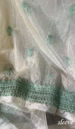 将图像加载到图库查看器中, Lakhnavi 手工制作的欧根纱 Chikankari 未缝合 Kurti 面料 - Honc0133587