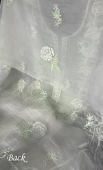 Load image into Gallery viewer, Women's Lakhnavi Handcrafted Pure Organza Chikankari Unstitched Kurta And Dupatta Set- HONC0297175