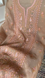 将图像加载到图库查看器中, Women's Lakhnavi Handcrafted Pure Organza Chikankari Unstitched Kurta And Dupatta Set- HONC0361473