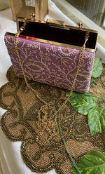 Load image into Gallery viewer, Elegant Lavender Handcrafted Chikankari Clutch- HONC0308933
