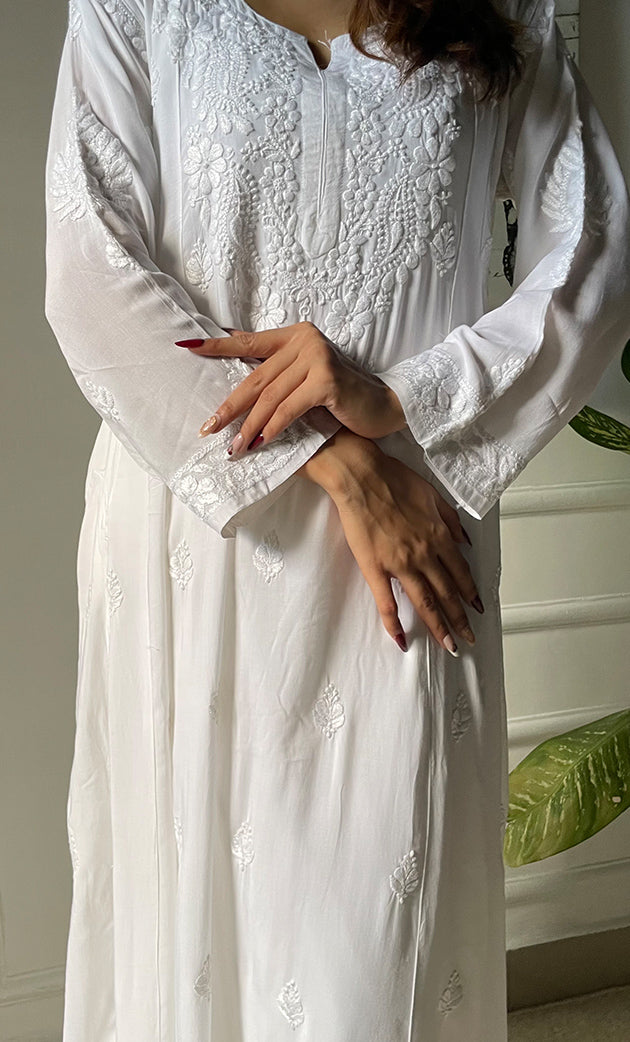 Women's Lucknowi Handcrafted Modal Cotton Chikankari Anarkali Dress - HONC0303892