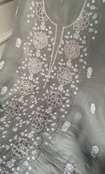 Load image into Gallery viewer, Mainaaj Women's Lakhnavi Handcrafted Pure Organza Chikankari Unstitched Kurta And Dupatta Set- HONC0256615
