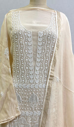 Load image into Gallery viewer, Women's Lakhnavi Handcrafted Mul Chanderi Semi Stitched Kurta And Dupatta Set- HONC0174190