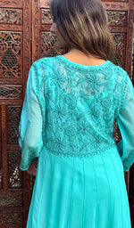 将图像加载到图库查看器中, Humaira Women's Lakhanvi Handcrafted Faux-Georgette Chikankari Dress - NC046556