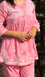 将图像加载到图库查看器中, Rania Women's Lakhnavi Handcrafted Cotton Chikankari Short Kurta And Afghani pant Set - HONC0268714