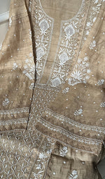 将图像加载到图库查看器中, Women's Lakhnavi Handcrafted Tussar Silk Chikankari Semi-stitched Kurti Fabric - HONC0246177