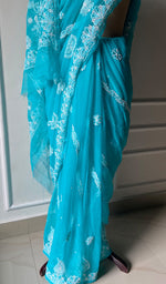 Load image into Gallery viewer, Women's Lakhnavi Handcrafted Faux-Georgette Chikankari Saree - HONC0223883