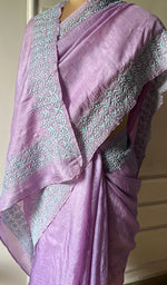 将图像加载到图库查看器中, Women's Lakhnavi Handcrafted Tussar Silk Chikankari Saree - HONC0284142