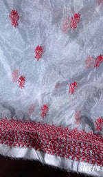 将图像加载到图库查看器中, Lakhnavi 手工制作的欧根纱 Chikankari 未缝合 Kurti 面料 - Honc0133589