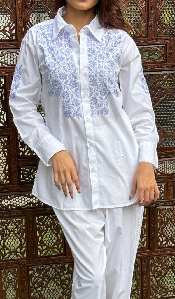 Women's Lakhnavi Handcrafted Pure Silk Georgette Chikankari Kurta And Dupatta Set - HONC0291000