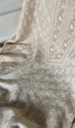 Load image into Gallery viewer, Lucknowi Handcrafted Munga Silk Chikankari Unstitched Men's Kurta Fabric - HONC0338568
