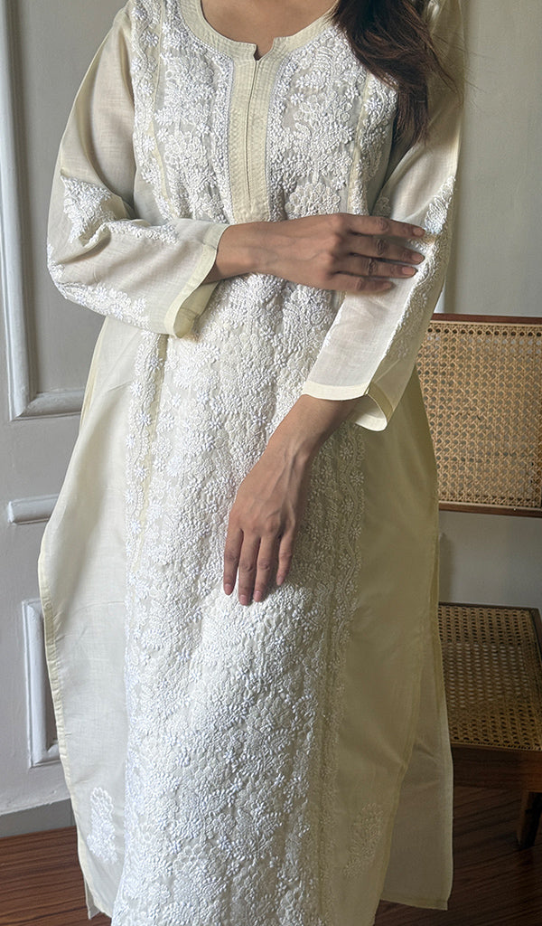 Naira Women's Lucknowi Handcrafted Cotton Chikankari Kurti - HONC0169053