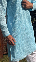 Load image into Gallery viewer, Men's Faux-Georgette Hakoba Kurta - HONC0266677