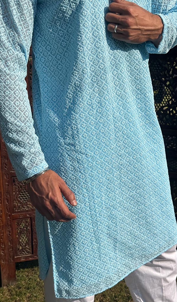 Men's Faux-Georgette Hakoba Kurta - HONC0266677