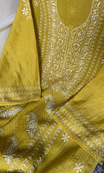 Load image into Gallery viewer, Women's Lakhnavi Handcrafted Mul Chanderi Semi - Stitched Kurta And Dupatta Set - HONC0276226