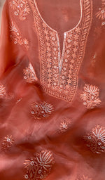 Load image into Gallery viewer, Women's Lakhnavi Handcrafted Pure Organza Chikankari Unstitched Kurta And Dupatta Set- HONC0351137
