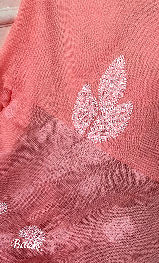 Women's Lucknowi Handcrafted Kota Cotton Chikankari Unstitched Kurta And Dupatta Set - HONC0303992