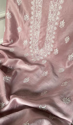 Load image into Gallery viewer, Women's Lucknowi Handcrafted Chanderi Silk Unstitched Chikankari Kurta and Dupatta Set- HONC0288466