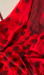 Load image into Gallery viewer, Red Color Women Lucknowi Handcrafted Faux-Georgette Chikankari Semi - Stitched Suit Material