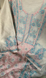 将图像加载到图库查看器中, Women's Lakhnavi Handcrafted Linen Cotton Semi -Stitched Kurta And Dupatta Set - HONC0269953
