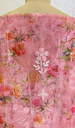 将图像加载到图库查看器中, Women's Lakhnavi Handcrafted Organza Chikankari Unstitched Kurta And Dupatta Set - HONC0130912