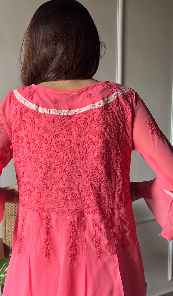 Aadab Women's Lucknowi Handcrafted Faux-Georgette Chikankari Anarkali Dress - NC038960