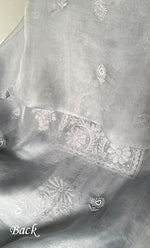 Load image into Gallery viewer, Women's Lakhnavi Handcrafted Pure Organza Chikankari Unstitched Kurta And Dupatta Set- HONC0314169