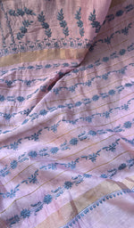 Load image into Gallery viewer, Women's Lakhnavi Handcrafted Mul Chanderi Chikankari Saree - HONC0273492