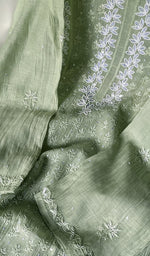 Load image into Gallery viewer, Saziya Women's Lakhnavi Handcrafted Mul Chanderi Semi - Stitched Kurta And Dupatta Set - HONC0253604