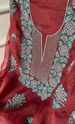 将图像加载到图库查看器中, Gulaab Women's Lakhnavi Handcrafted Pure Organza Chikankari Unstitched Kurta And Dupatta Set- HONC0288593