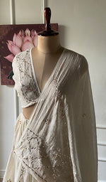 Load image into Gallery viewer, Women's Lakhnavi Handcrafted Bridal Tissue Chanderi Chikankari Lehenga Set - HONC0353218