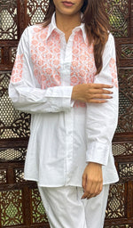 将图像加载到图库查看器中, Shama Women's Lakhnavi Handcrafted Cotton Chikankari Top And Palazzo Set - HONC0267504