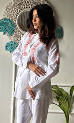 将图像加载到图库查看器中, Women's Lakhnavi Handcrafted Modal Cotton Chikankari Top - HONC0313721