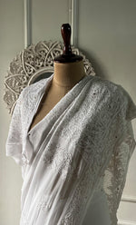 Load image into Gallery viewer, Women's Lakhnavi Handcrafted Viscose Georgette Chikankari Saree - HONC0271070