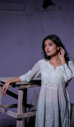 将图像加载到图库查看器中, Sabana Women's Lucknowi Handcrafted Muslin Chikankari Anarkali Dress - HONC025404