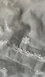 Load image into Gallery viewer, Women's Lakhnavi Handcrafted Organza Chikankari Unstitched Kurta And Dupatta Set- HONC0249879