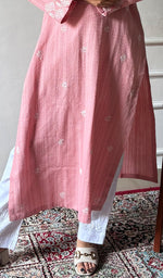 Load image into Gallery viewer, Women's Lakhnavi Handcrafted Cotton Chikankari Kurti - HONC0341097