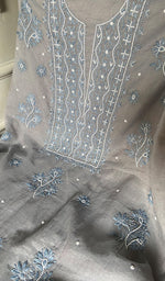 Load image into Gallery viewer, Women's Lakhnavi Handcrafted Mul Chanderi Unstitched Chikankari Full Suit- HONC0354632