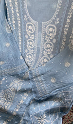 Load image into Gallery viewer, Basma Women's Lucknowi Handcrafted Mul Chanderi Semi - stitched Chikankari Anarkali Full Set - HONC0360090