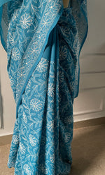 Load image into Gallery viewer, Fairoz Women's Lakhnavi Handcrafted Cotton Chikankari Saree - HONC0269064